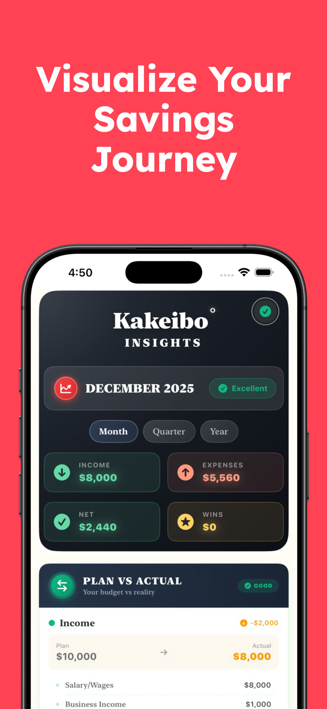 Kakeibo savings visualization - track your progress toward financial goals